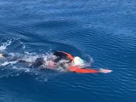 Juanjo Perez-Perruca taking part in an open-water swim for charity.