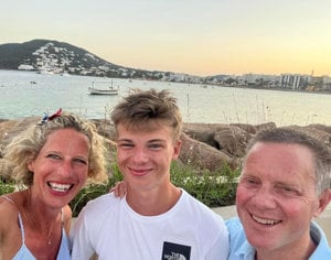 Cystic fibrosis patient Tim Wotton with his son Felix and wife Katie bonding on a family vacation in Ibiza